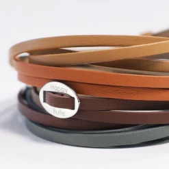 Duo de bracelets cuir personnalisés médailles gravées argent rectangles 2 trous 23x16 mm