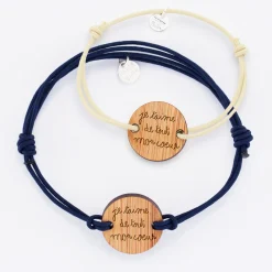 Duo de bracelets personnalisés médailles gravées bois rondes 2 trous 21 mm