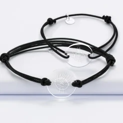 Duo de bracelets personnalisés médailles gravées acrylique rondes 2 trous 21 mm