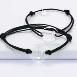 Duo de bracelets personnalisés médailles gravées acrylique rondes 2 trous 21 mm
