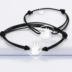 Duo de bracelets personnalisés médailles gravées acrylique rondes 2 trous 21 mm