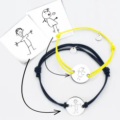 Duo de bracelets personnalisés médailles gravées argent 2 trous 20 mm