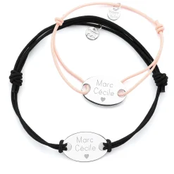 Duo de bracelets personnalisés médailles gravée argent ovale 2 trous 25x16 mm