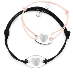Duo de bracelets personnalisés médailles gravée argent ovale 2 trous 25x16 mm
