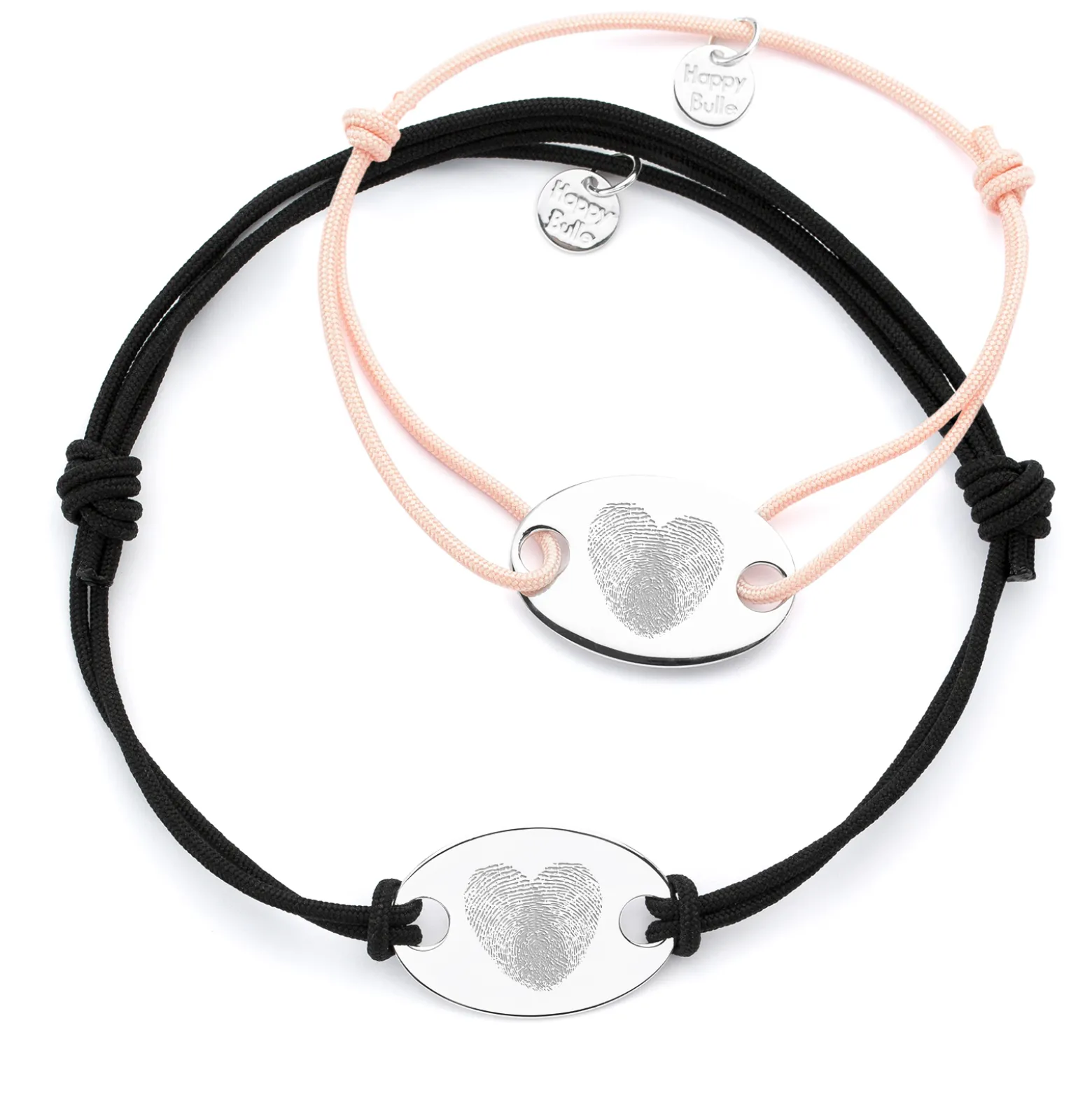 Duo de bracelets personnalisés médailles gravée argent ovale 2 trous 25x16 mm