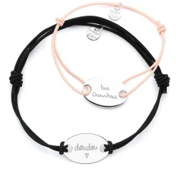 Duo de bracelets personnalisés médailles gravée argent ovale 2 trous 25x16 mm
