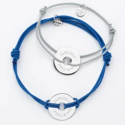 Duo de bracelets personnalisés médailles gravées argent cible 20 mm