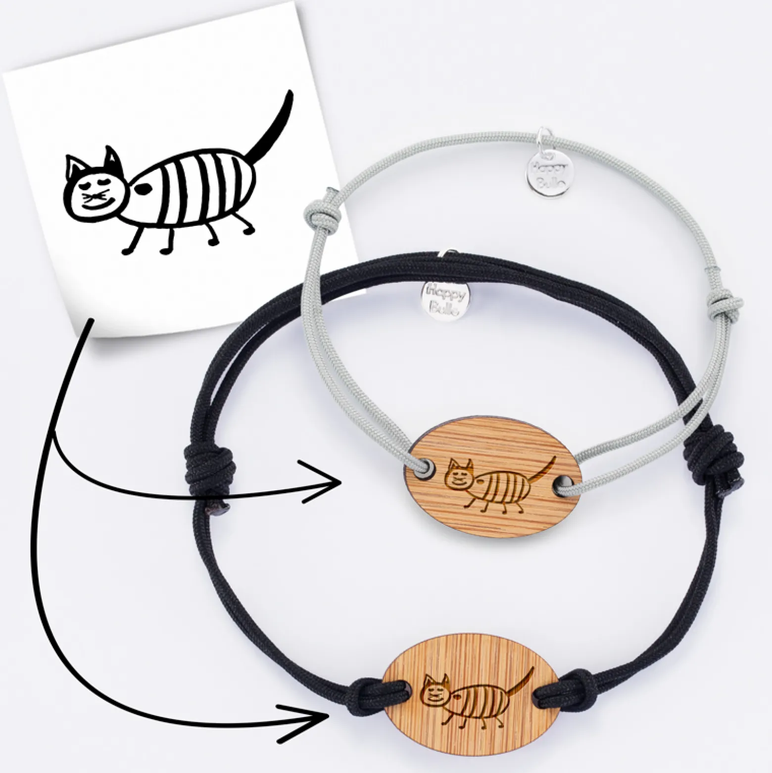 Duo de bracelets personnalisés médailles gravées bois ovale 25x17 mm