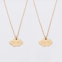 Duo de pendentifs personnalisés médailles gravées nuage plaqué or 20x14 mm