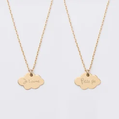 Duo de pendentifs personnalisés médailles gravées nuage plaqué or 20x14 mm