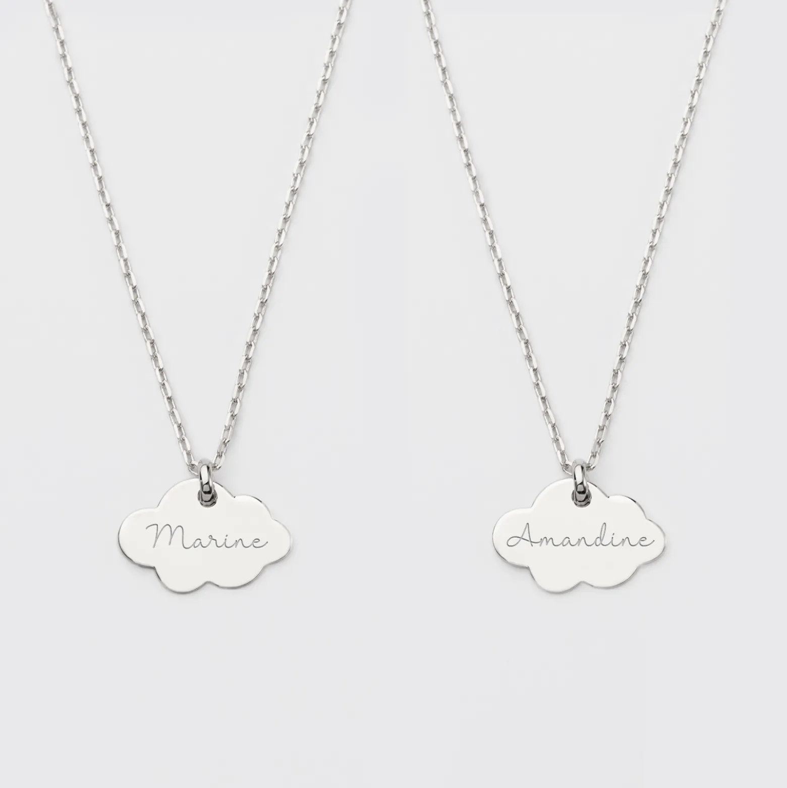 Duo de pendentifs personnalisés médailles gravées nuage argent 20x14 mm