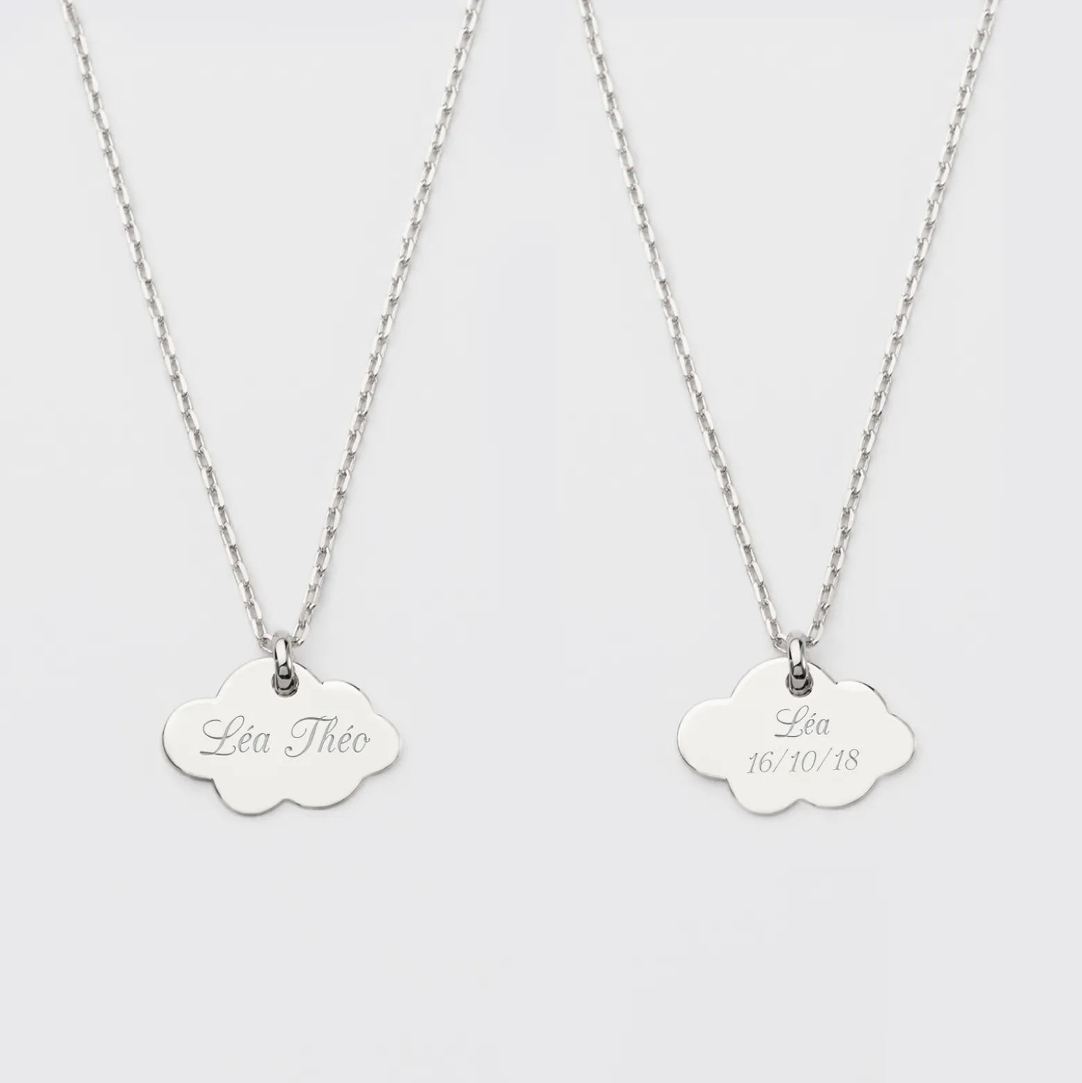 Duo de pendentifs personnalisés médailles gravées nuage argent 20x14 mm