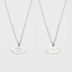 Duo de pendentifs personnalisés médailles gravées nuage argent 20x14 mm