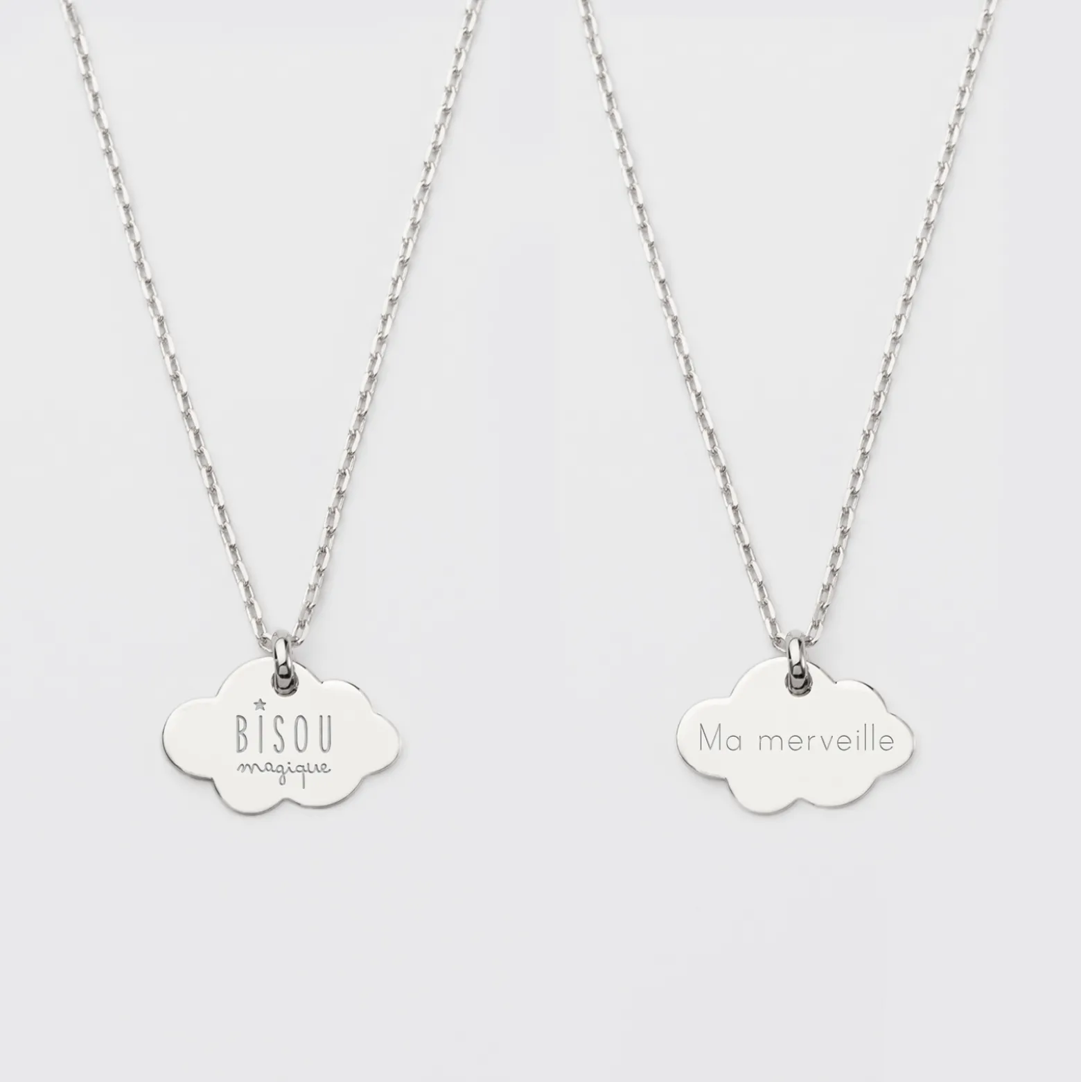 Duo de pendentifs personnalisés médailles gravées nuage argent 20x14 mm