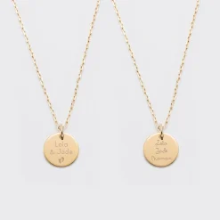 Duo de pendentifs personnalisés médailles gravées plaqué or 15 mm