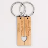 Duo de porte-clés personnalisés médailles gravées bois plaques 16x66 mm "pour les amoureux"