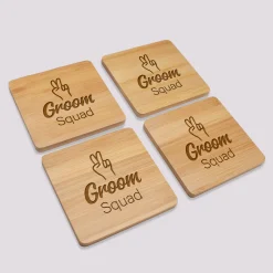 Lot de 4 sous-verres EVG personnalisés gravés bambou 10x10 cm