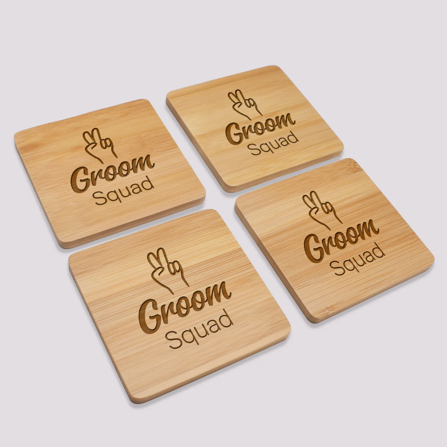 Lot de 4 sous-verres EVG personnalisés gravés bambou 10x10 cm
