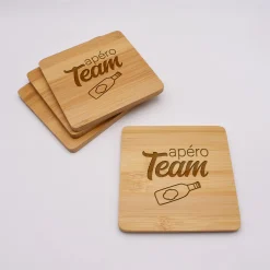 Lot de 4 sous-verres EVG personnalisés gravés bambou 10x10 cm