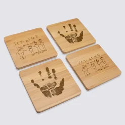 Lot de 4 sous-verres personnalisés gravés bambou 10x10 cm