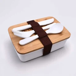 Lunch box personnalisé couvercle bois gravé 700ml avec couverts