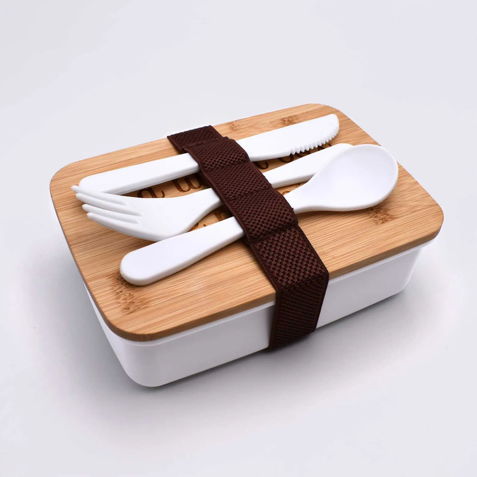 Lunch box personnalisé couvercle bois gravé 700ml avec couverts