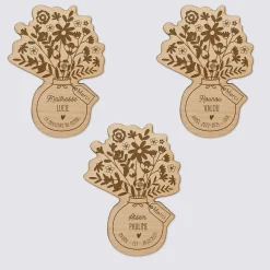 Magnet bouquet de fleurs personnalisé bois gravé 56x78 mm - édition spéciale "merci"