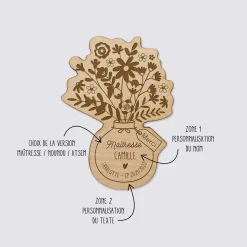 Magnet bouquet de fleurs personnalisé bois gravé 56x78 mm - édition spéciale