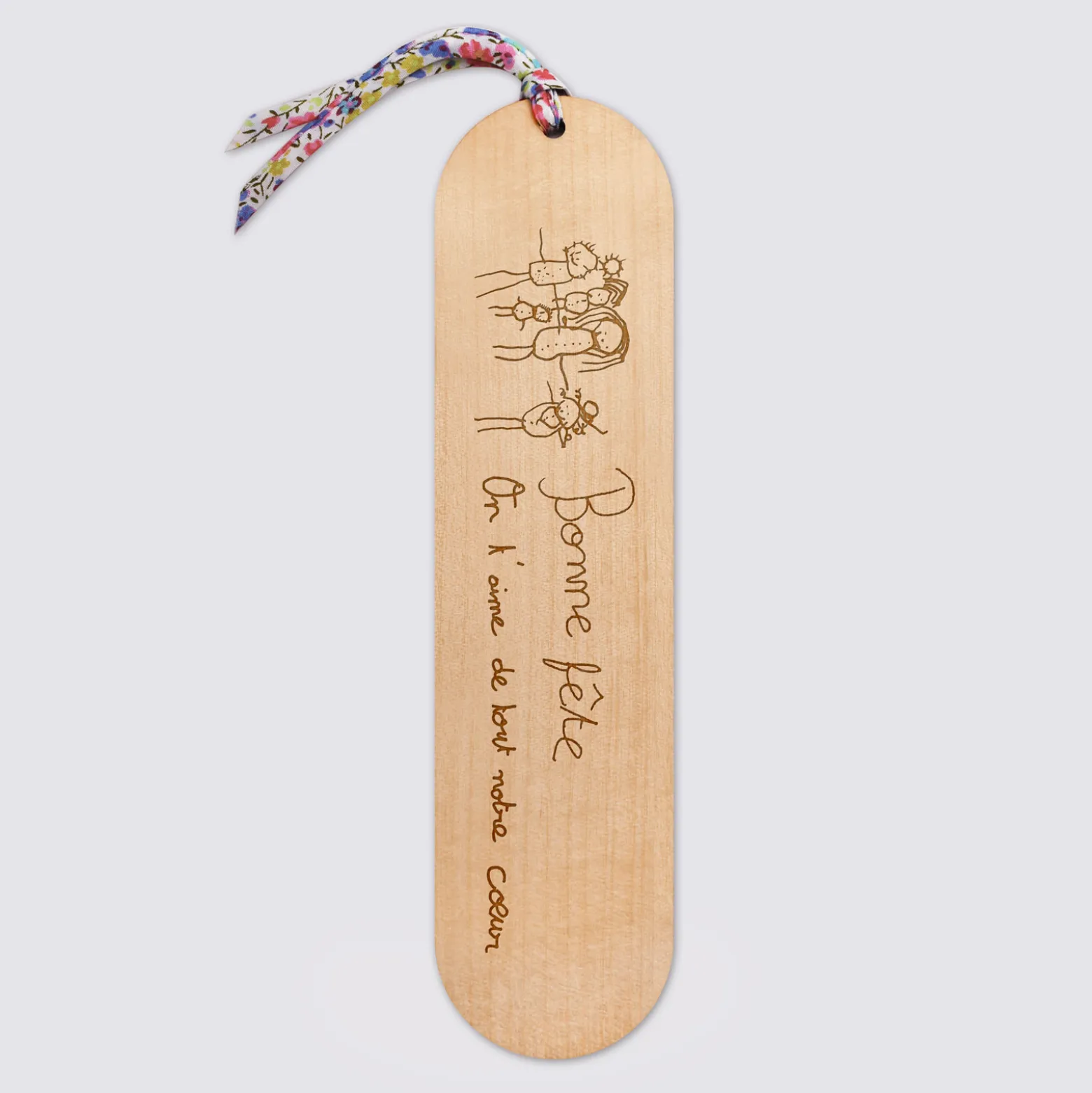 Marque page personnalisé bois gravé avec cordon liberty