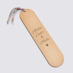 Marque page personnalisé bois gravé avec cordon liberty