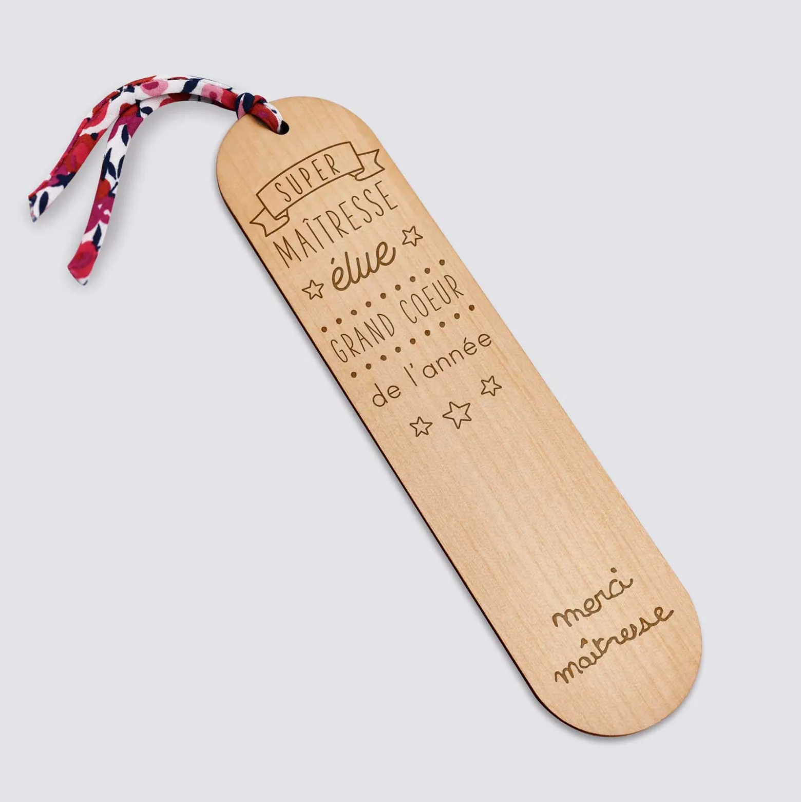 Marque page personnalisé bois gravé avec cordon liberty - édition spéciale "Super Maîtresse"