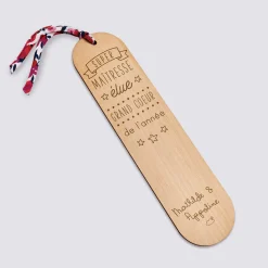 Marque page personnalisé bois gravé avec cordon liberty - édition spéciale