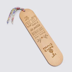 Marque page personnalisé bois gravé avec cordon liberty - édition spéciale