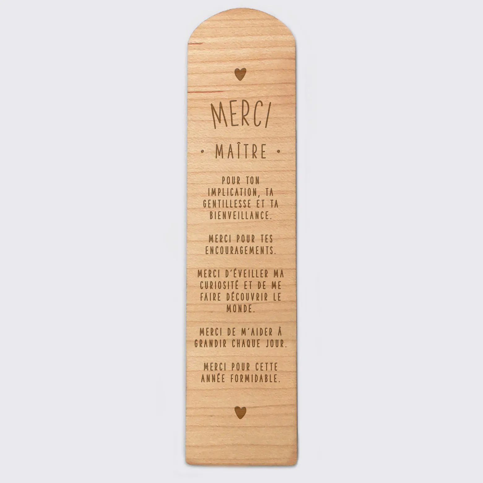 Marque page personnalisé bois gravé - Edition spéciale "Merci maître"