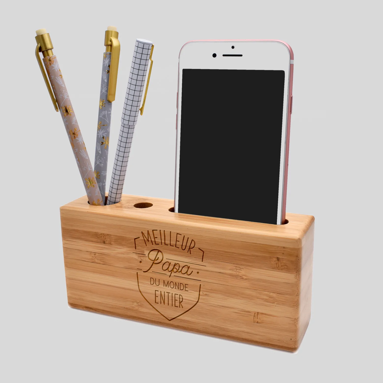 Organiseur de bureau personnalisé 14,6x6,5 cm bois gravé
