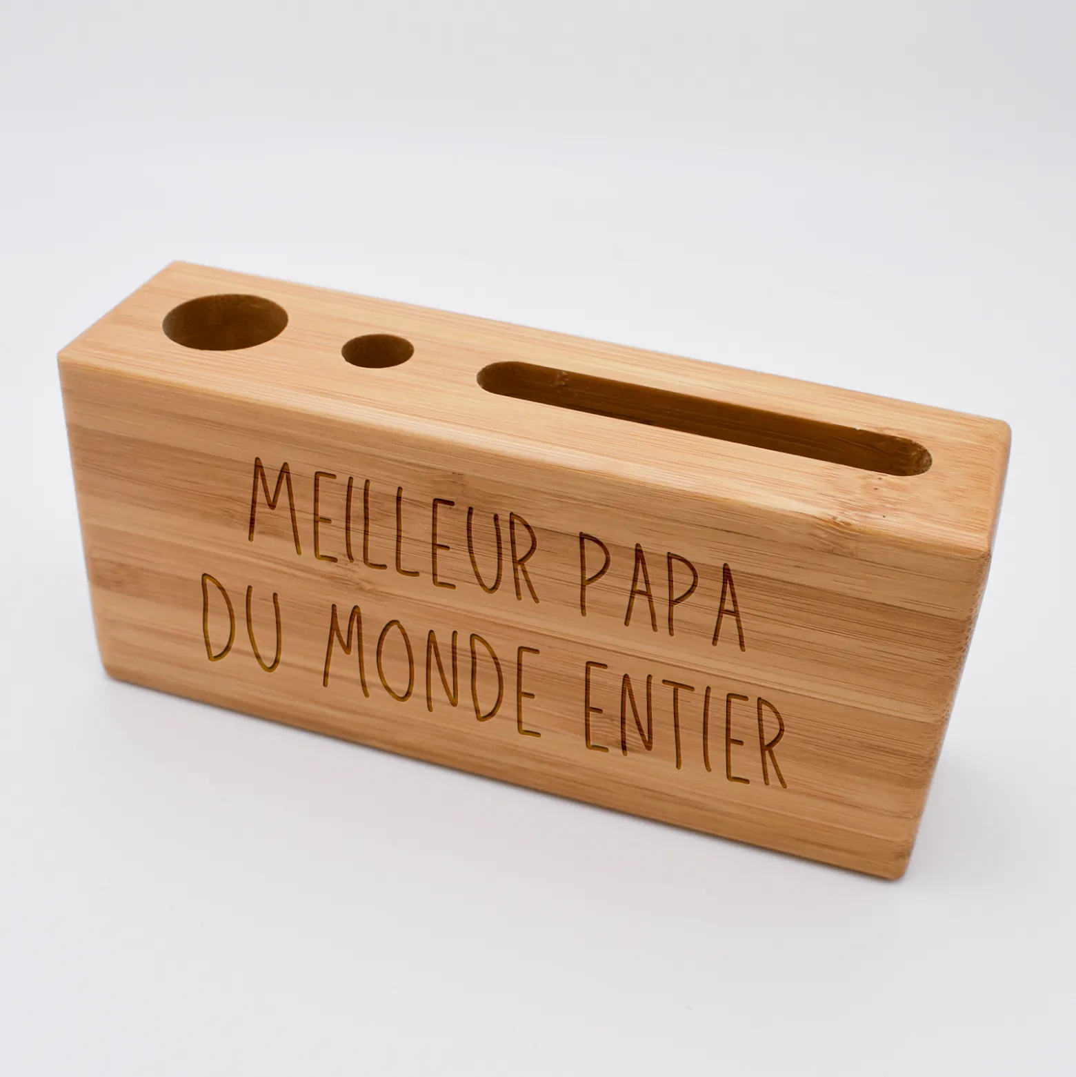 Organiseur de bureau personnalisé 14,6x6,5 cm bois gravé