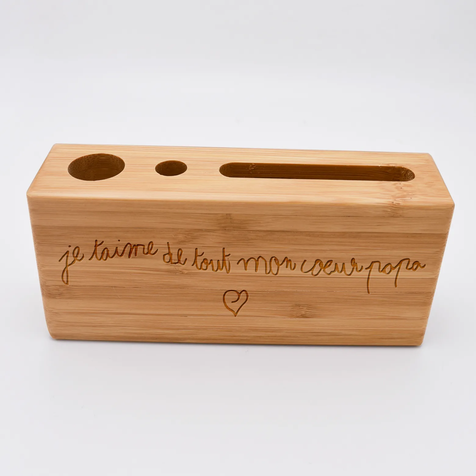 Organiseur de bureau personnalisé 14,6x6,5 cm bois gravé
