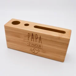 Organiseur de bureau personnalisé 14,6x6,5 cm bois gravé