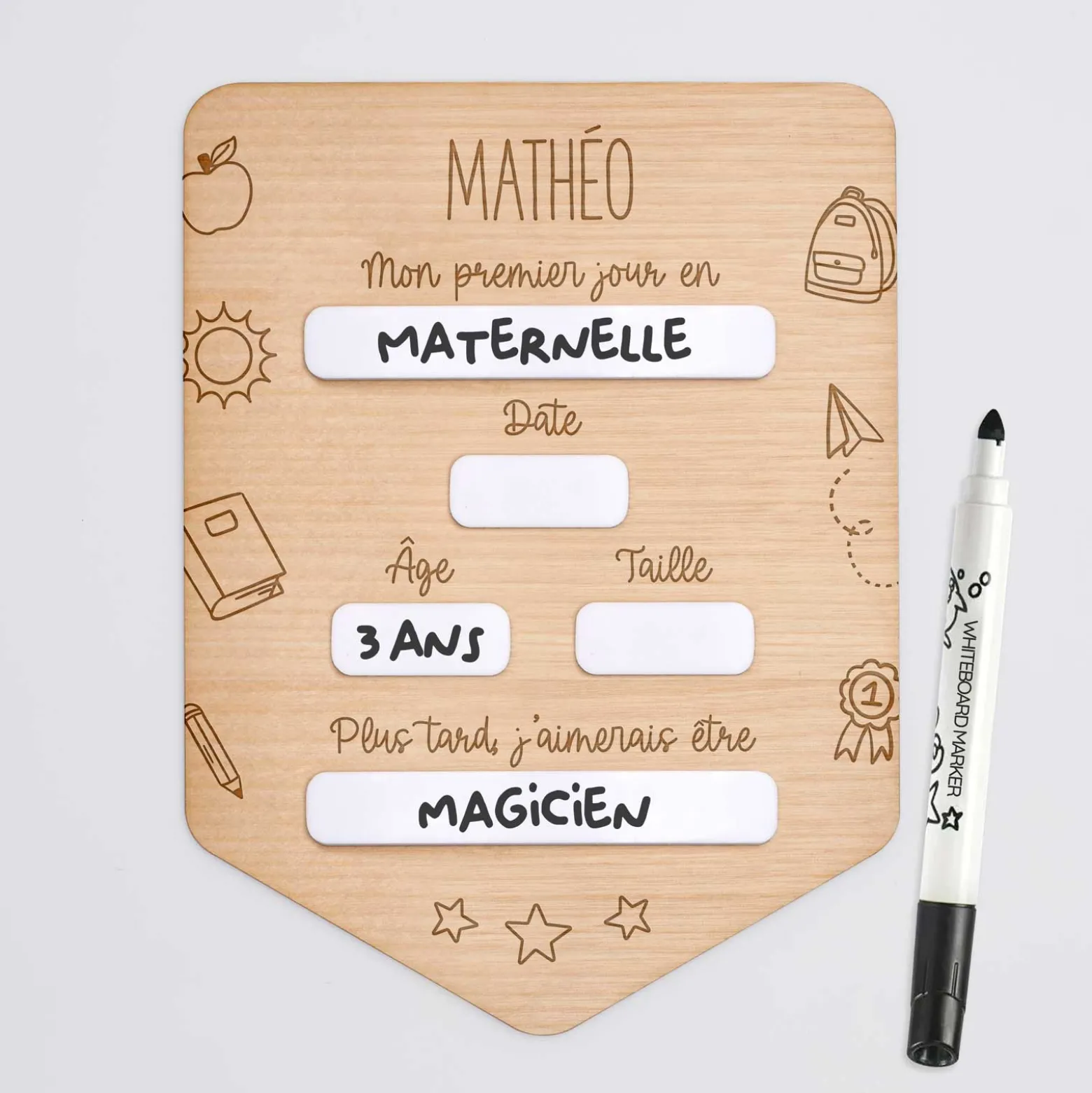 Pancarte rentrée scolaire personnalisée bois gravé 15x20 cm