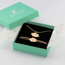 Parure enfant personnalisé pendentif et bracelet médailles gravées plaqué or nuage 20x14 mm