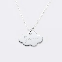 Pendentif baptême enfant personnalisé médaille gravée argent nuage 20x14 mm