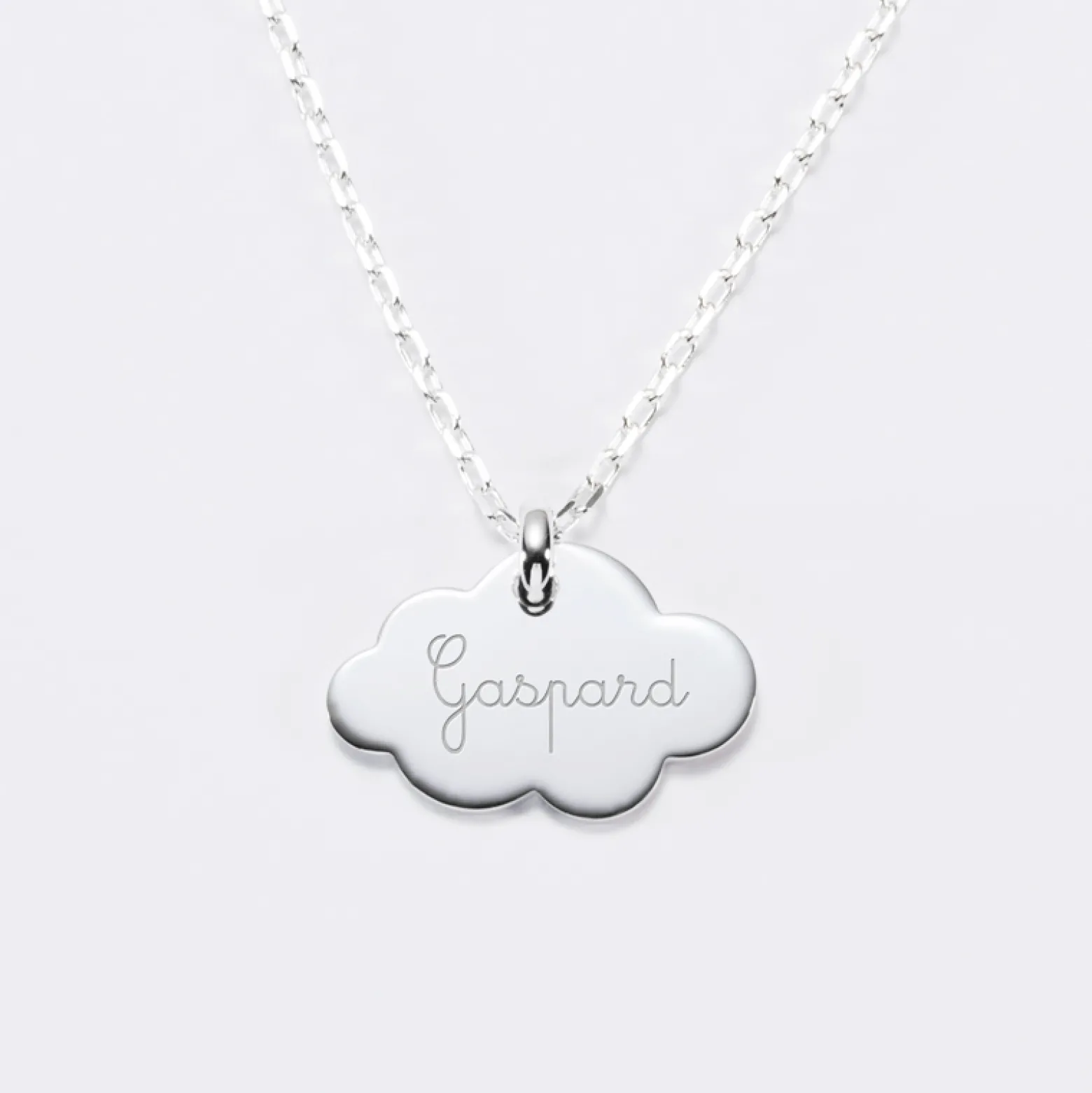 Pendentif baptême enfant personnalisé médaille gravée argent nuage 20x14 mm