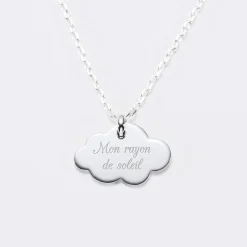 Pendentif baptême enfant personnalisé médaille gravée argent nuage 20x14 mm