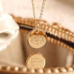 Pendentif Baptême enfant personnalisé médaille gravée plaqué or 15 mm