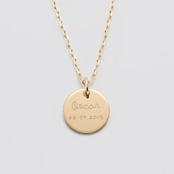 Pendentif Baptême enfant personnalisé médaille gravée plaqué or 15 mm