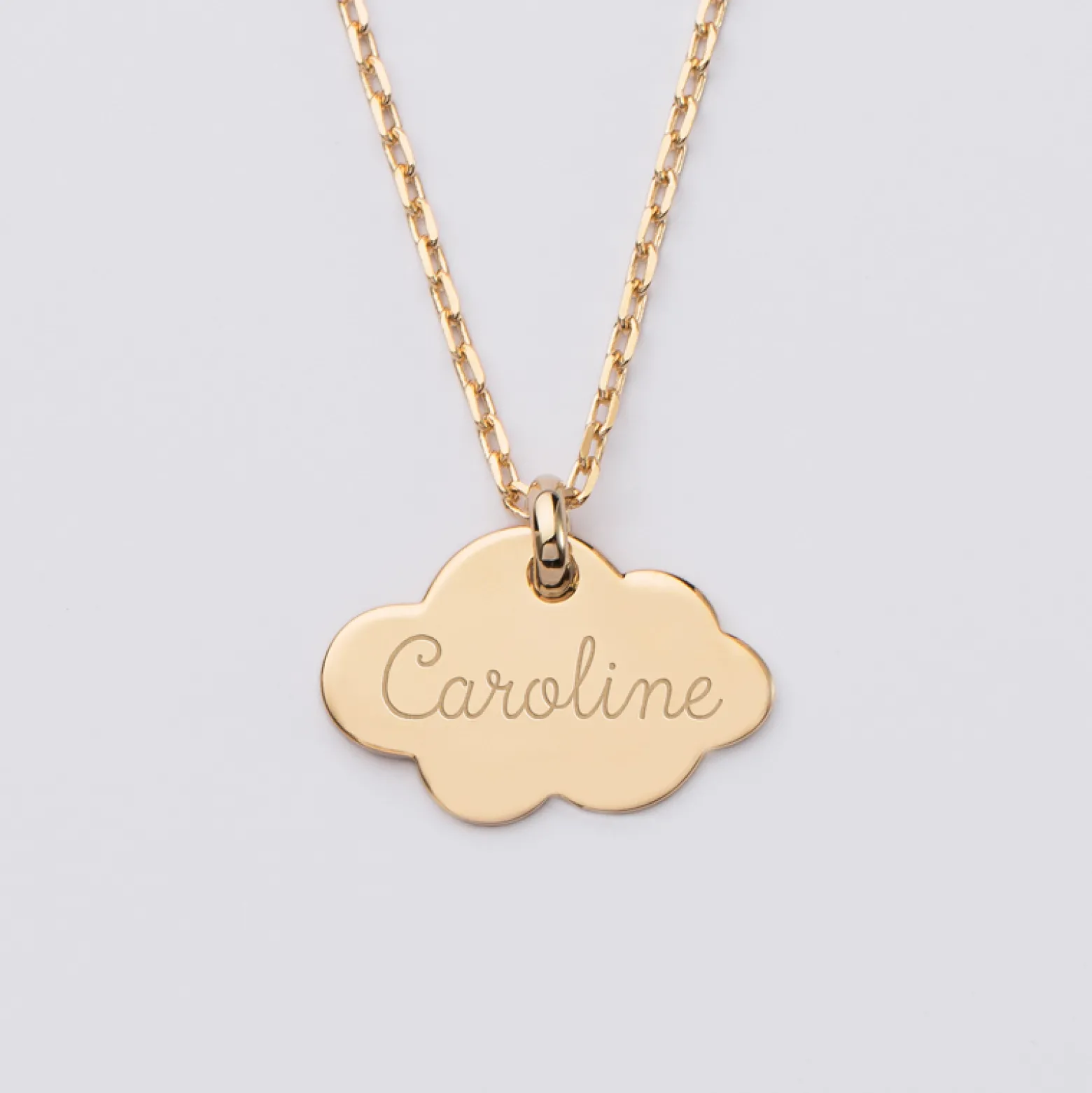 Pendentif baptême enfant personnalisé médaille gravée plaqué or nuage 20x14 mm