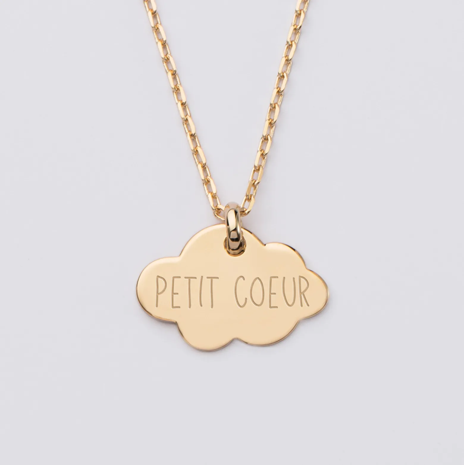 Pendentif baptême enfant personnalisé médaille gravée plaqué or nuage 20x14 mm
