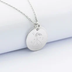 Pendentif bohème personnalisé médaille gravée argent 19 mm - Nos petits imparfaits