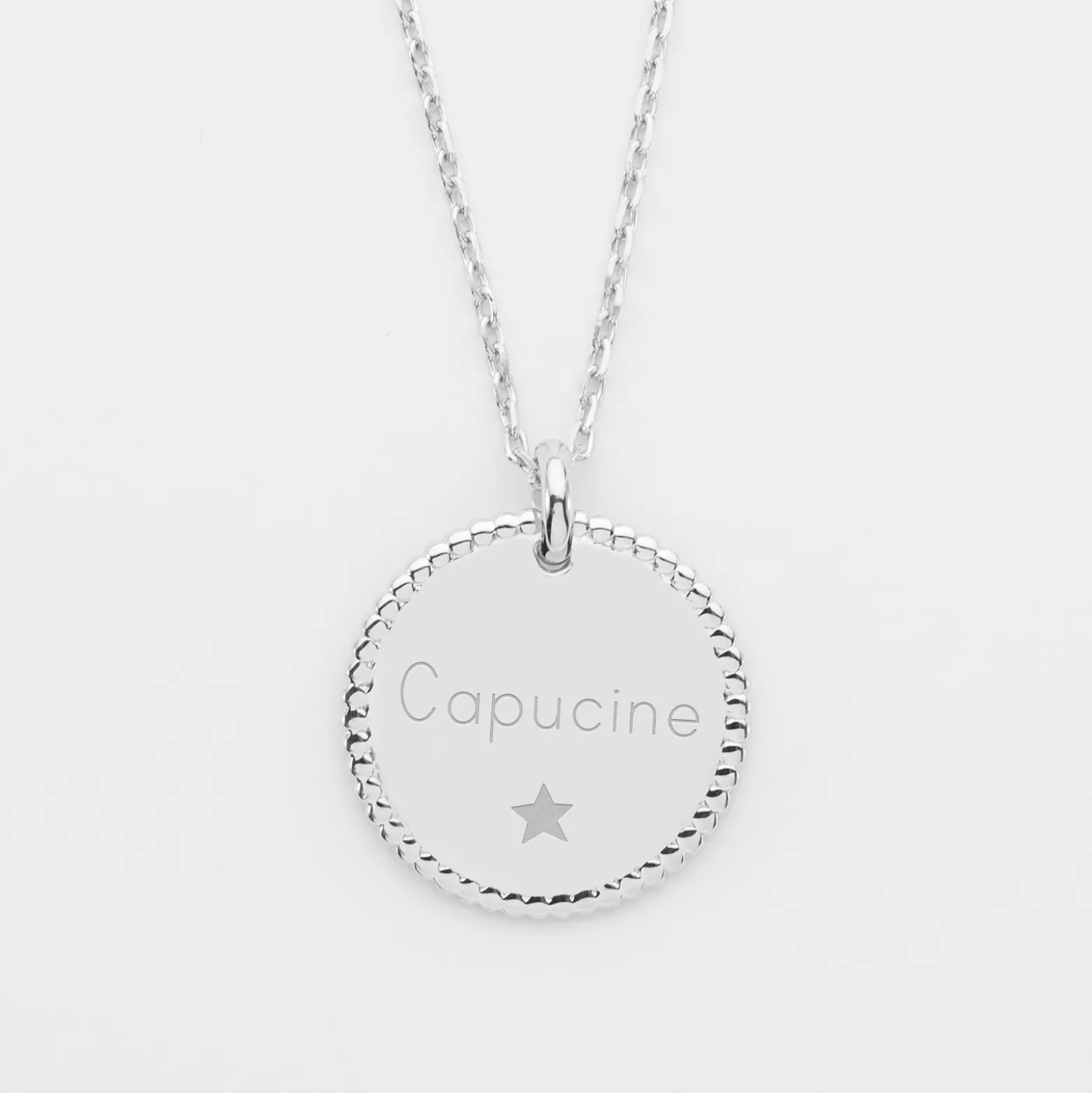 Pendentif bohème personnalisé médaille gravée argent 19 mm - Nos petits imparfaits