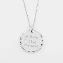Pendentif bohème personnalisé médaille gravée argent 19 mm - Nos petits imparfaits